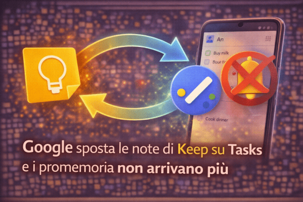 Google sposta le note di Keep su Tasks e i promemoria non arrivano più