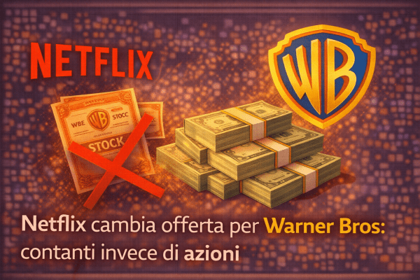 Netflix cambia offerta per Warner Bros, contanti invece di azioni