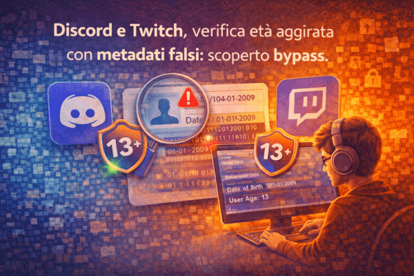 Discord e Twitch, verifica età aggirata con metadati falsi scoperto bypass