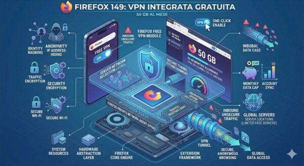 Firefox 149 introduce una VPN gratuita integrata nel browser da 50 GB al mese