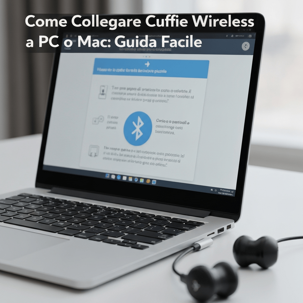 Woman connecting wireless headphones to a laptop.