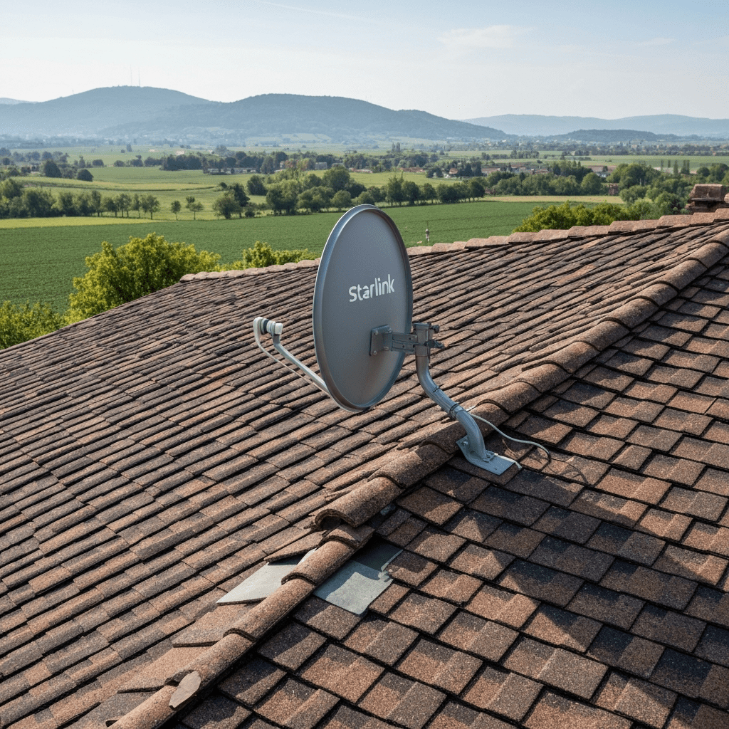 Starlink satellite dish installed on a roof.