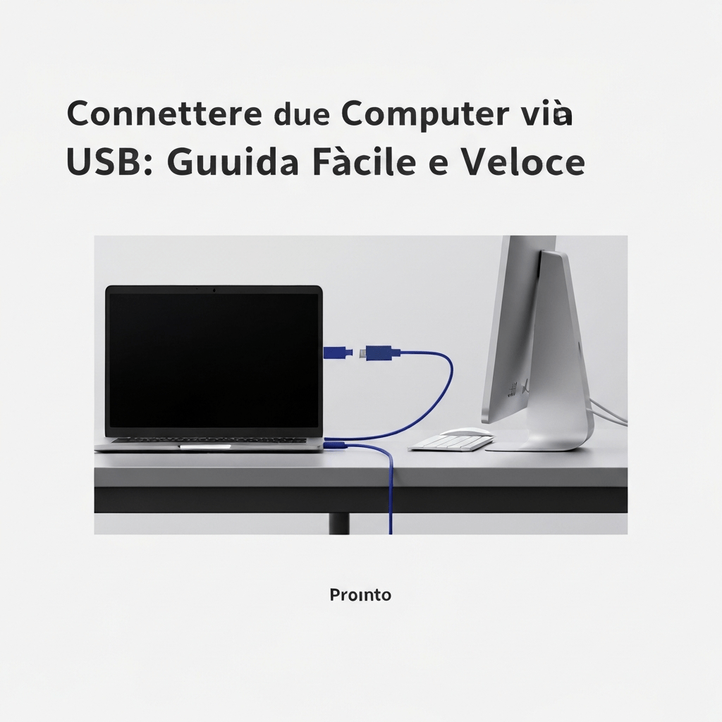 Two computers connected via USB cable ready for data transfer