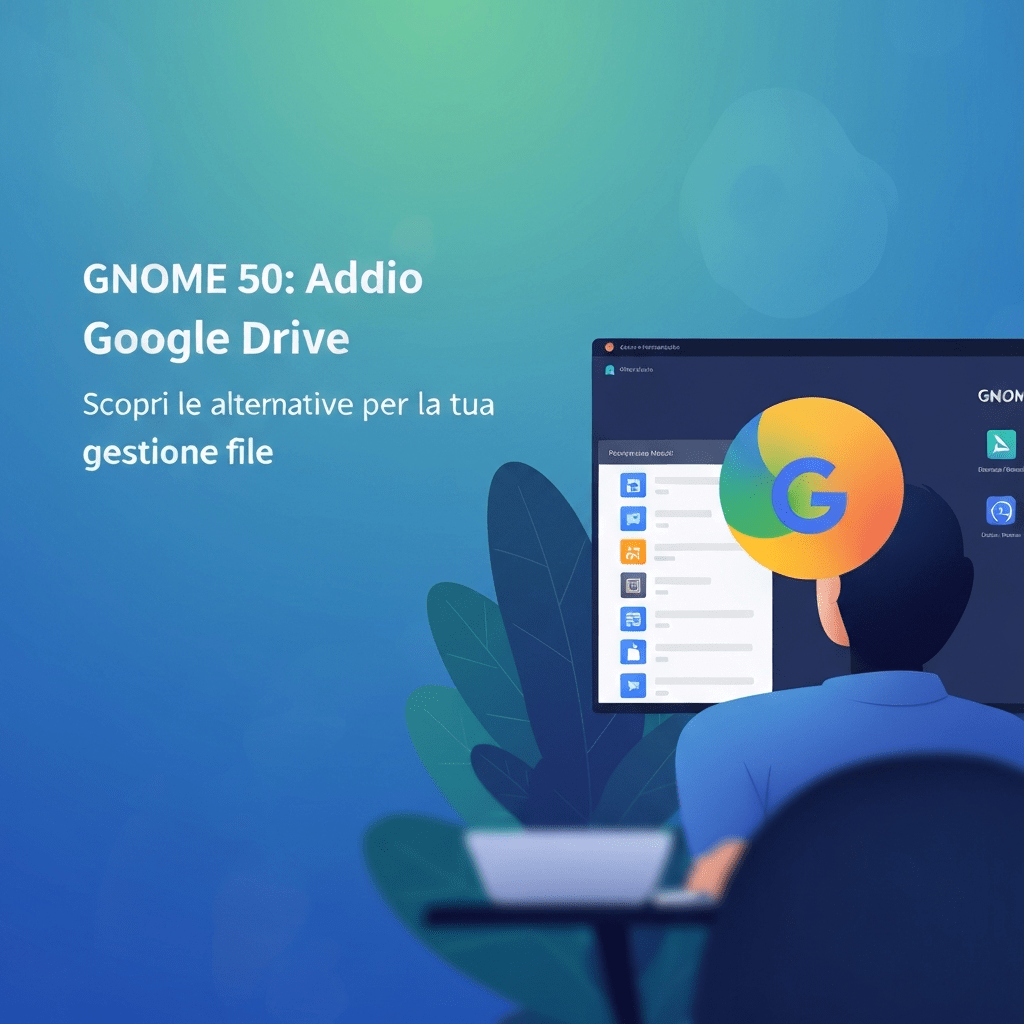 Abstract image of a gnome with a beard and hat, reaching for a cloud with a Google Drive logo.