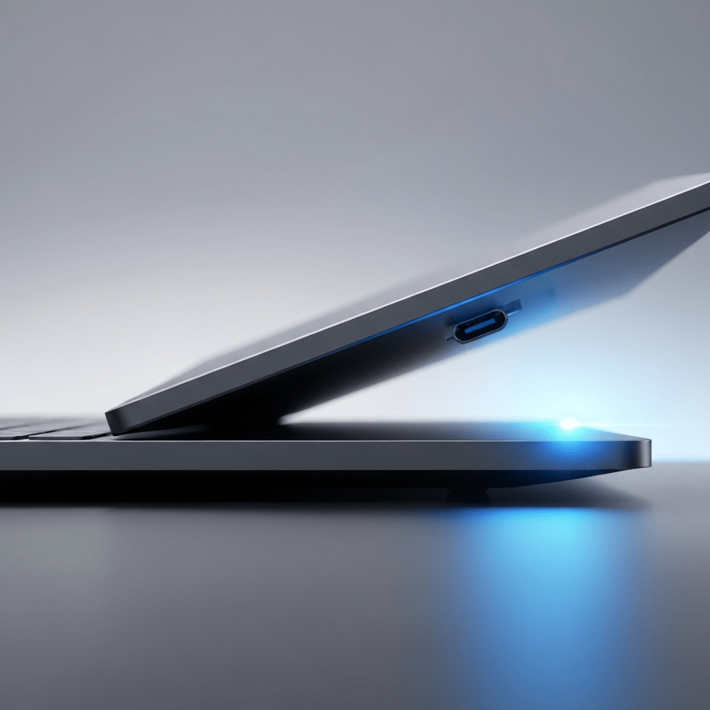 Laptop with USB-C charging port.