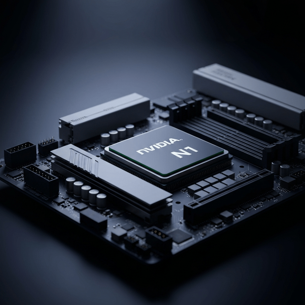 Nvidia chip for PC, possibly Arm-based, pictured.