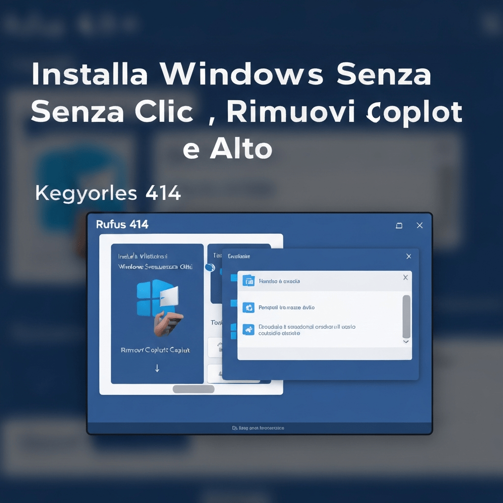 Rufus app window showing Windows installation options.