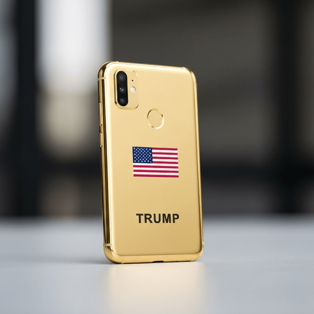 Trump's Doro smartphone with US flag.