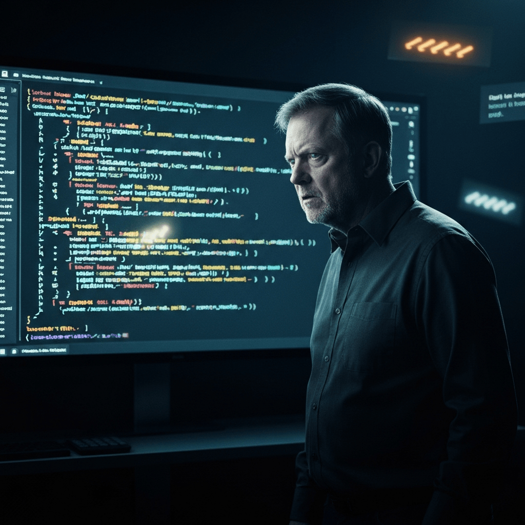 Linus Torvalds speaking at a tech conference.