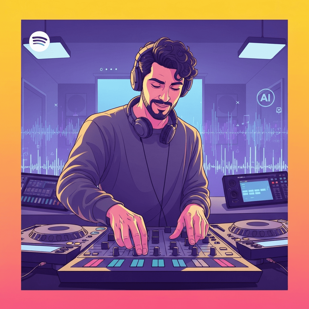 Person using Spotify DJ feature with voice selection in Italy