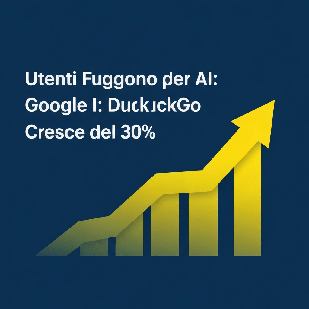 DuckDuckGo logo with a growth chart indicating a 30% increase in users.