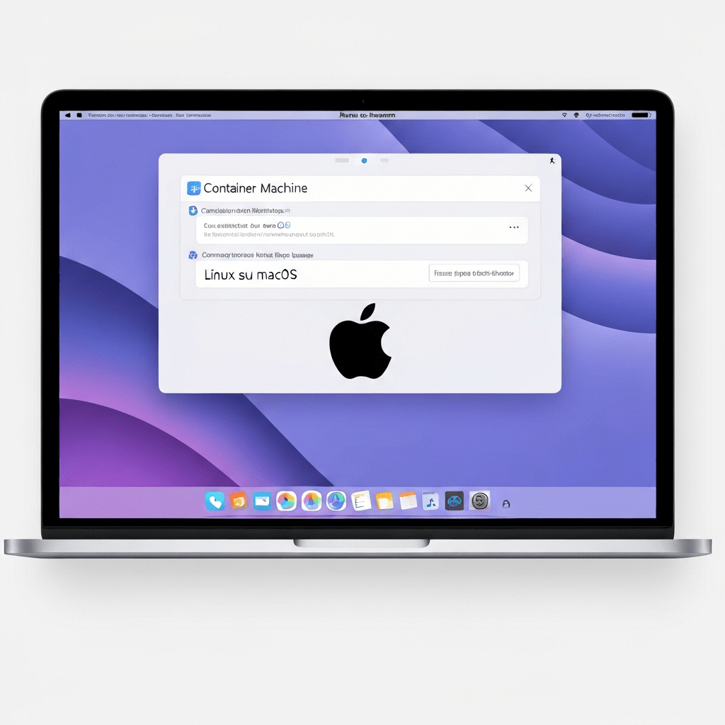 Apple computer with container ship illustration