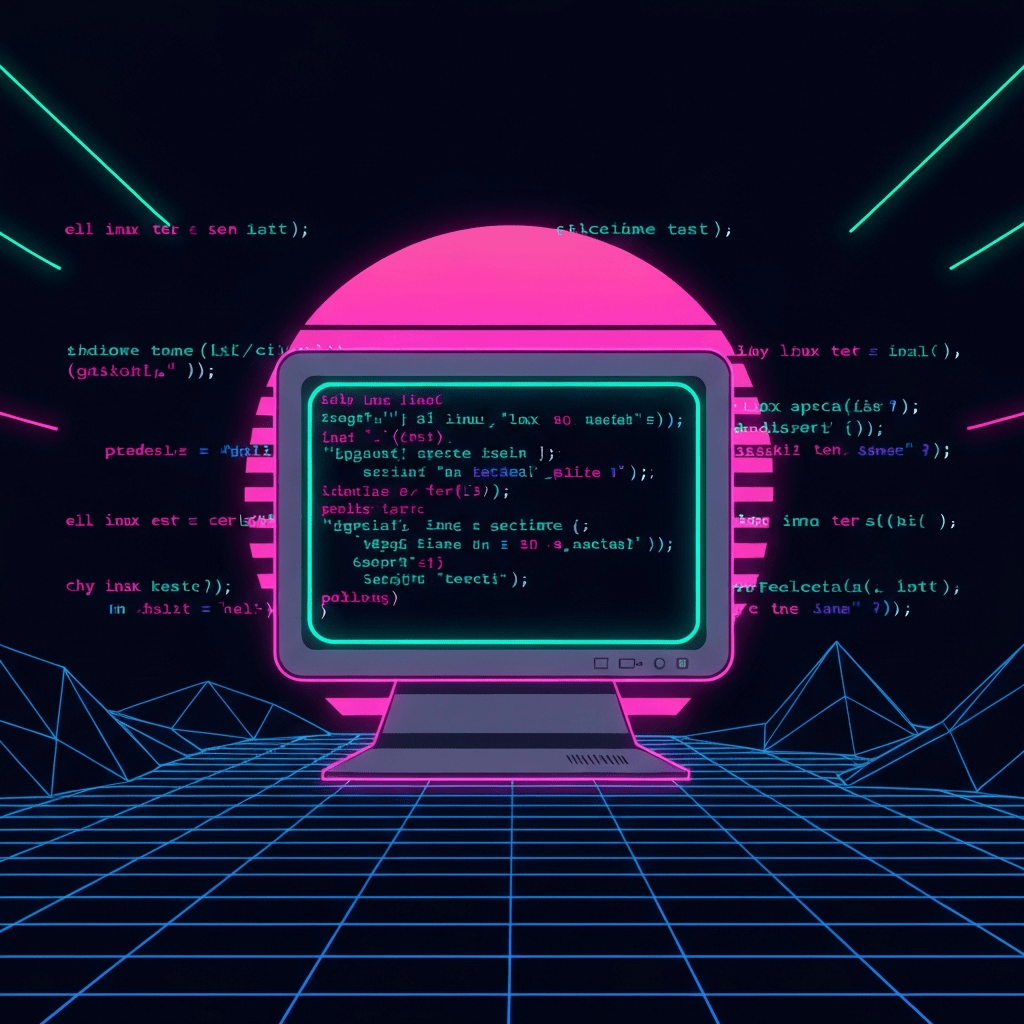Code on screen with text "Linux 7.2.3 lines of code increase performance by 5%"