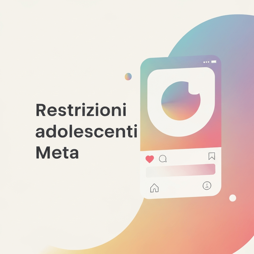Illustrazione di un adolescente che usa un telefono con simboli di restrizione Instagram a livello mondiale.