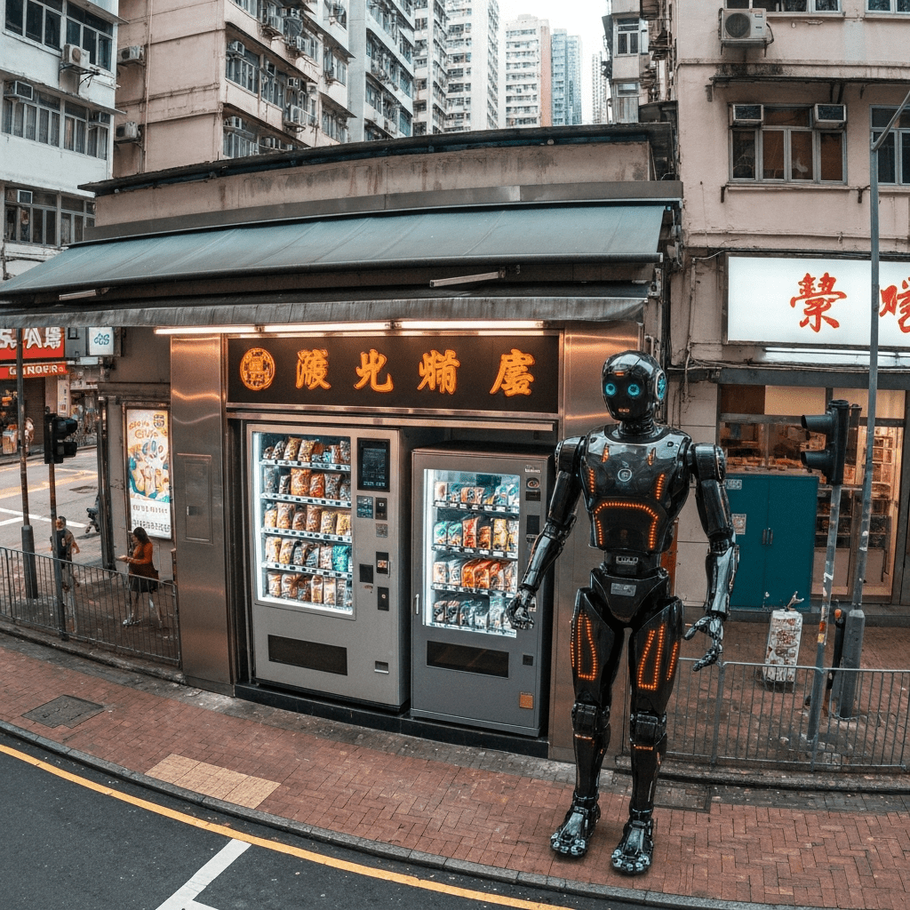 Robot stocking shelves in a Hong Kong convenience store.