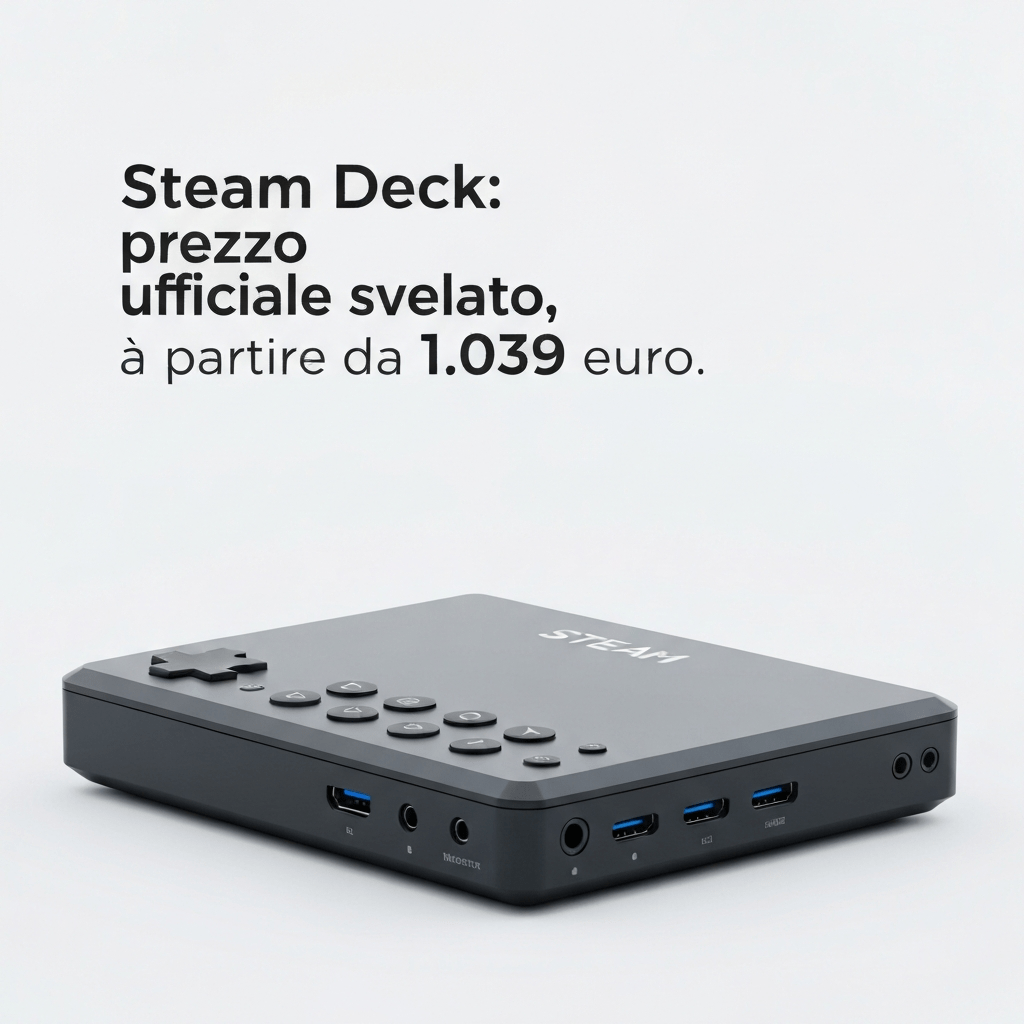 Steam Deck handheld gaming console with price reveal header