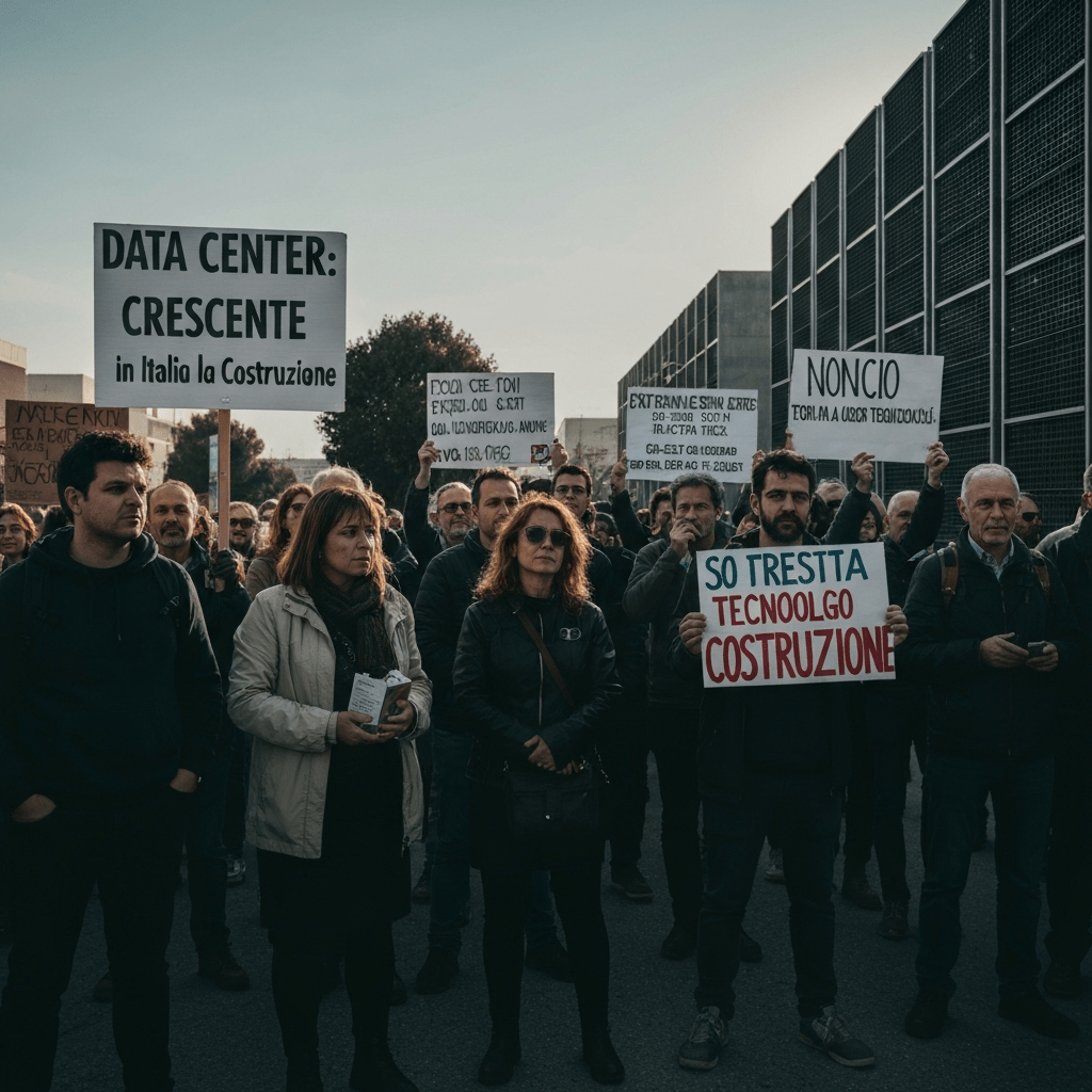 Young climate activists protest against data centers in Italy.