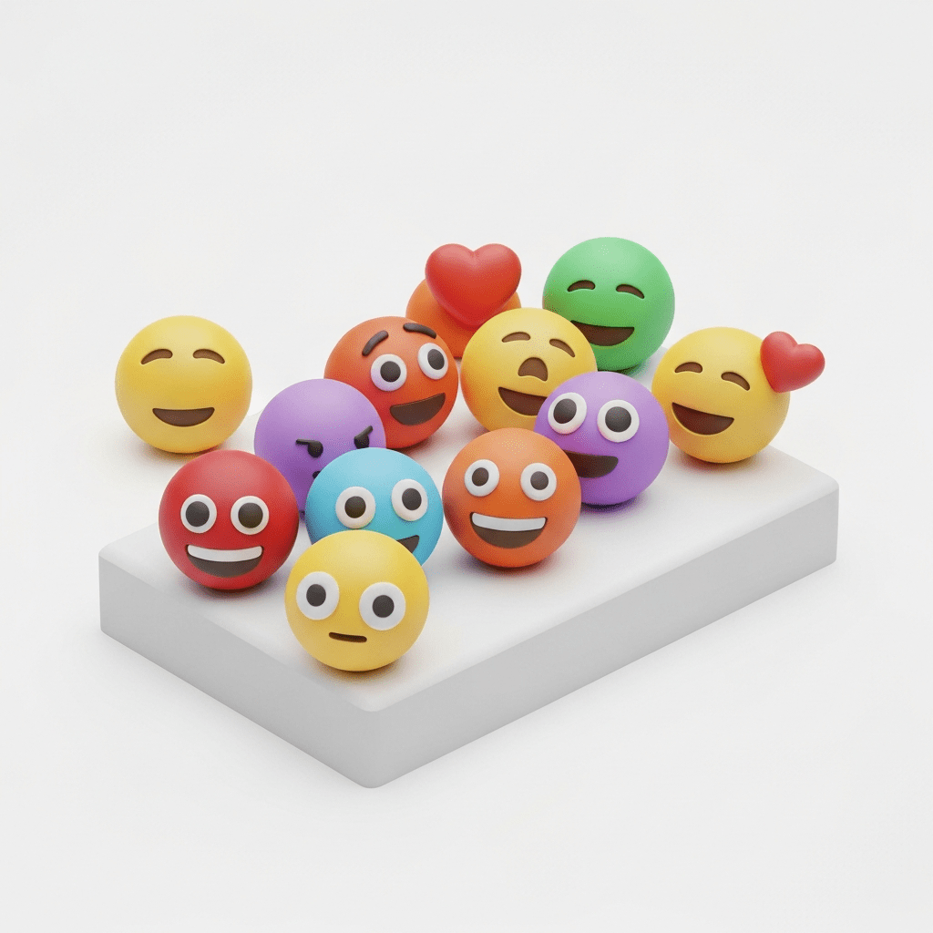 Three dimensional Google emoji floating in space.