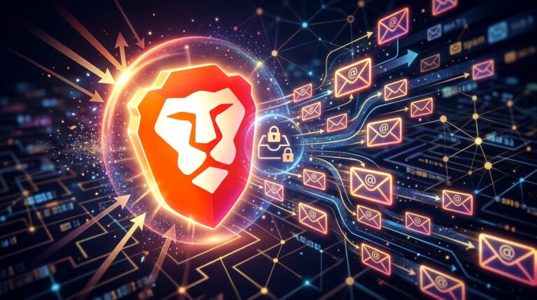 Illustration of Brave's email alias feature, showing email privacy.