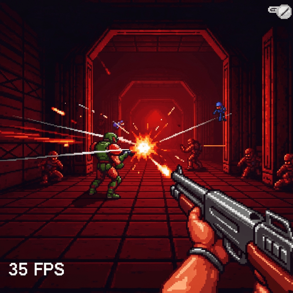 Doomguy playing Doom in MS Paint, 35 FPS