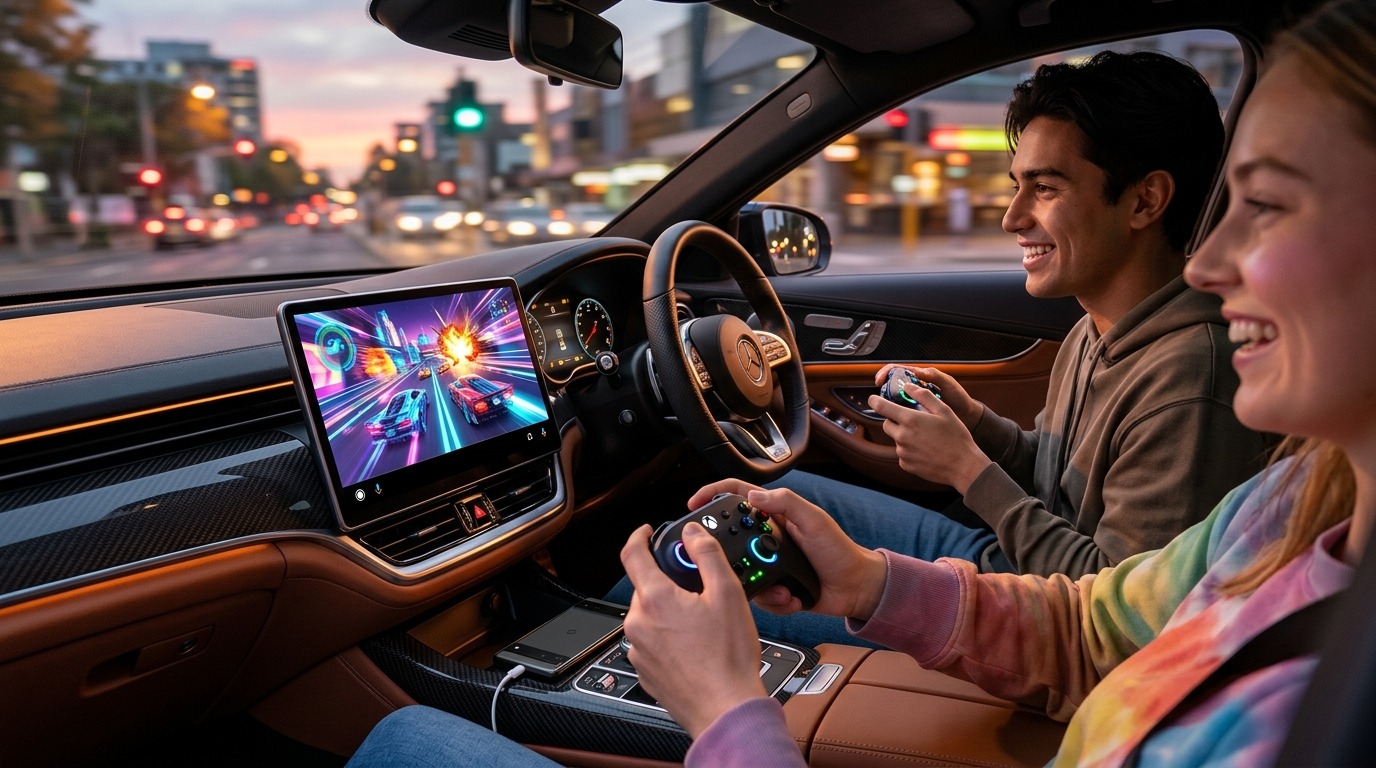 Android Auto allows playing video games in a car.