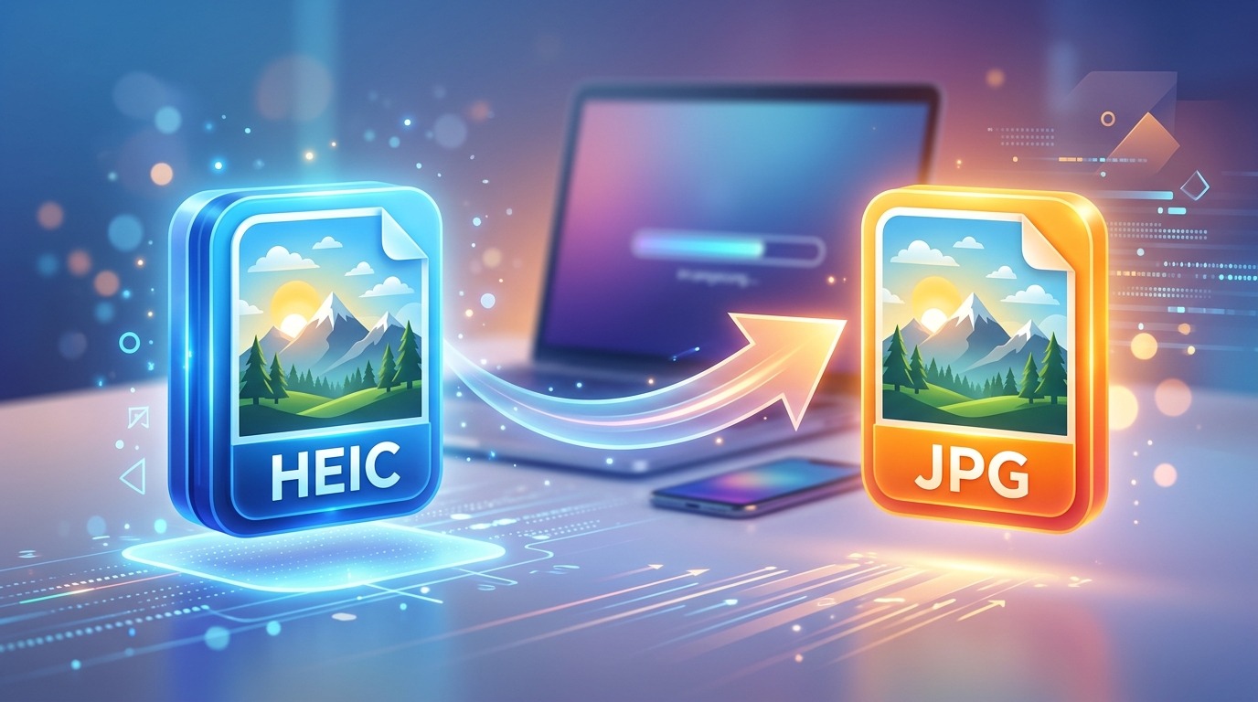 Man using a laptop to convert HEIC to JPG.