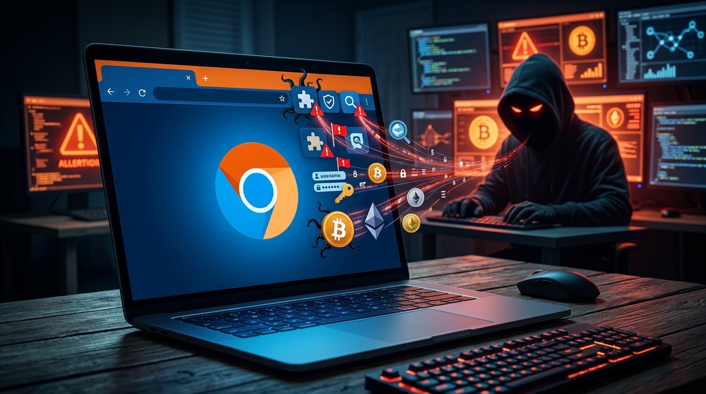 Chrome extensions stealing data and crypto; remove them.