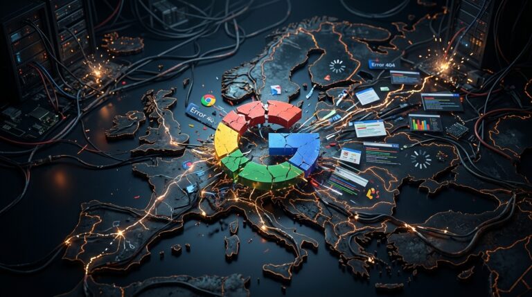 Google search engine logo on a European map.