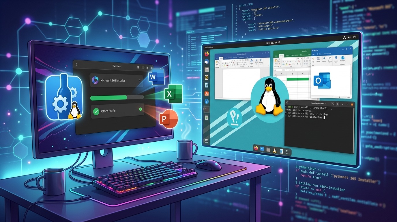 Microsoft 365 Linux installer running on a desktop.