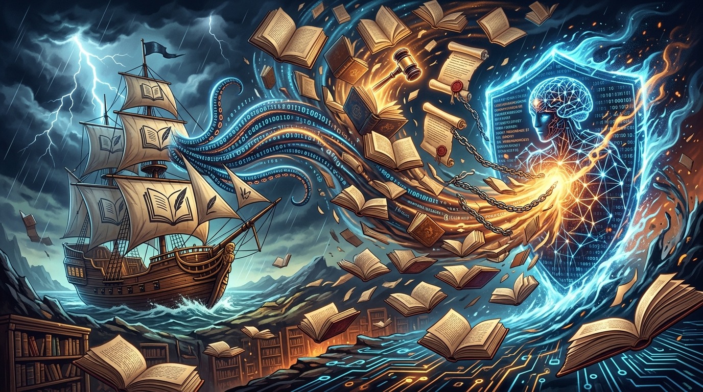 AI accused of mass piracy, legal battle over copyright infringement.