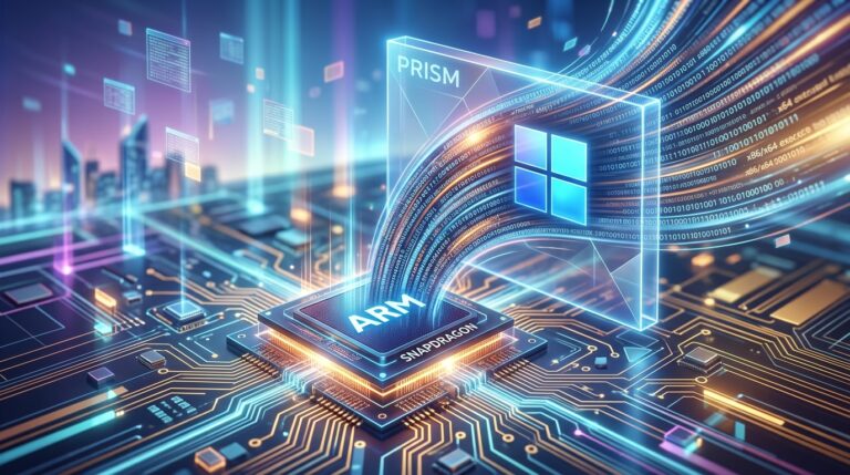 Windows 11 ARM device with Windows logo and icons.