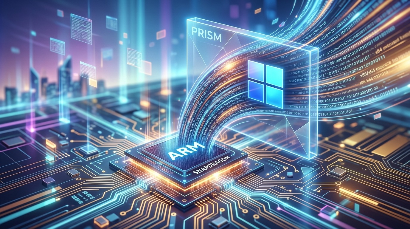 Windows 11 ARM device with Windows logo and icons.