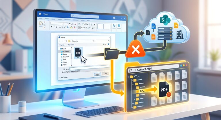 Word bug ignores SharePoint when saving PDF to content.